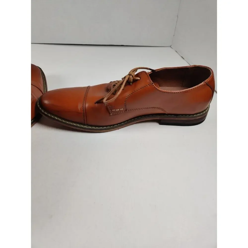 Vostey Milan Men's Oxford Dress Shoes Brown Leather Lace-Up Size 10